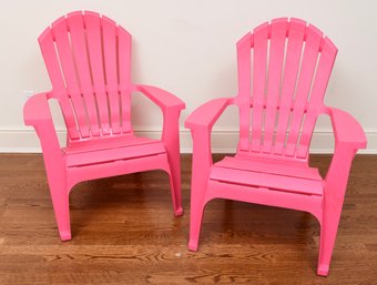 Pair Of Stacking Pink Plastic Adirondack Chairs - Made In Canada (1 Of 3)