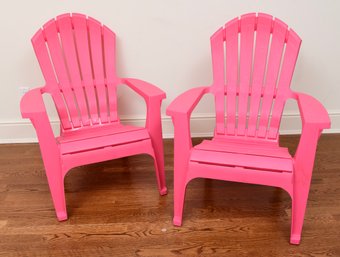 Pair Of Stacking Pink Plastic Adirondack Chairs - Made In Canada (3 Of 3)