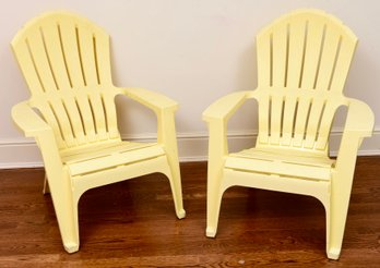 Pair Of Stacking Yellow Plastic Adirondack Chairs - Made In Canada