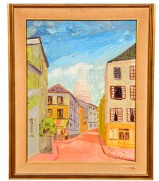 Unsigned Oil On Canvas Painting Depicting A Lonely Street In A Provincial Town