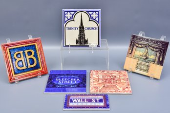 Collection Of Six Besheer Hand Painted New York Transit Museum Collections Art Tiles