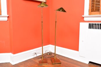 Pair Of Vintage Koch & Lowy OMI Adjustable Brass Task Floor Lamps