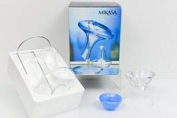 Mikasa Metropolitan Three Piece Decanter Set, Orrefors Bowl And Blue Bowl