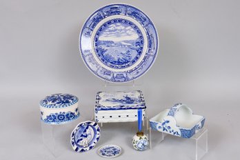 Collection Of Seven Delft Pottery Tabletop Items And More