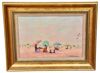 Signed Donald Stockton-Smith Oil On Canvas Painting Of A Beach Scene