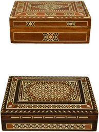 Pair Of Inlaid Mosaic Wooden Boxes