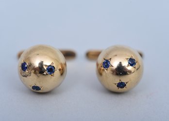 14K Yellow Gold And Sapphire Sphere Cufflinks