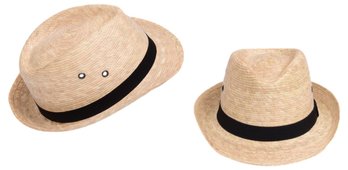 Pair Of Palm Leaf Indiana Jones Style Youth Fedora Hats