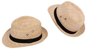 Pair Of Palm Leaf Indiana Jones Style Youth Fedora Hats