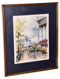 Signed Watercolor Painting Of A Parisian Street Scene