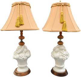 Pair Of Blanc De Chine Fruits Topiary Table Lamps