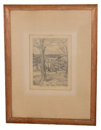 Signed Rutkin Graphite Drawing Titled 'Inward On The Hudson'