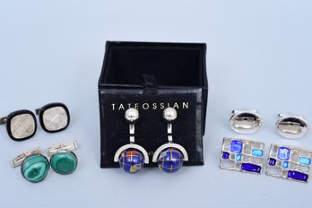 Collection Of Sterling Silver Cufflinks - Tateossian London Globe (retail $285), Karl Jorgen Otteren And More