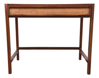 Wood And Cane Transitional One Drawer Writing Desk