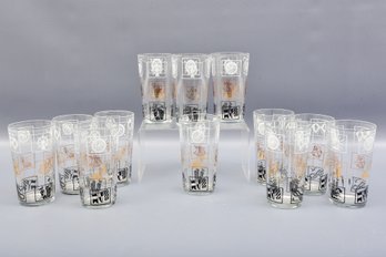 Set Of 12 Mid-Century Modern Old Fashioned Tumbler Glasses
