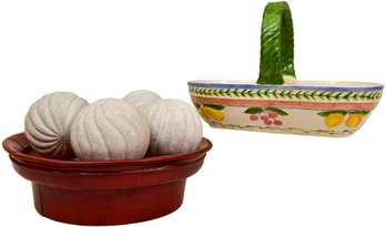Strata Group Oblong Fresh N Fruity Oblong Bowl And Bedford Co. Wooden Bowl With Marble Balls