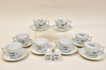 Set Of Eight Spode Oven To Tableware Cups, Saucers And Salt & Pepper Shakers