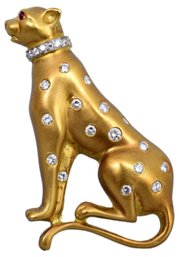 18K Yellow Gold And Genuine Diamond Panther Brooch