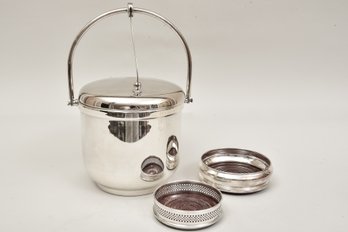 English Silver-plated Swing Lid Ice Bucket And Wine Coasters