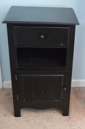 Black Wooden Square Bedside Table With Drawer, Shelf And Cabinet