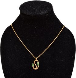 18k Yellow Gold Box Necklace And 14k Yellow Gold And Emerald Pendant (weight 3.23 Grams)