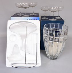 Waterford Marquis Vase, Mikasa Metropolitan Wine Decanter Set, And Set Of Six Crystal Champagne Glasses