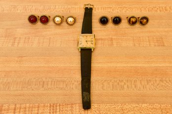 Collection Of Lindsey Boyer Cufflinks And Rodania Watch With Genuine Lizard Band