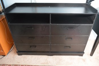 Black Bedroom Storage Dresser With Six Large Drawers And A Split Shelf