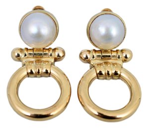 14K Yellow Gold And Pearl Italian Clip On Earrings