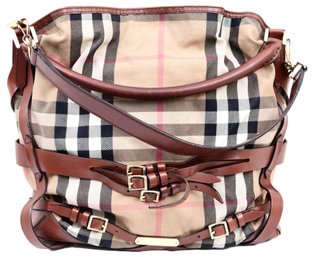 Burberry Bridle Gosford Hobo House Check Canvas Handbag