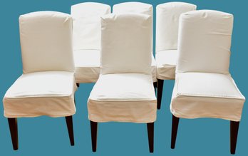 Set Of Six Pottery Barn Parson Style Dining Chairs With Washable Slip Covers