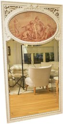 French Antique Louis XVI Style Trumeau Beveled Glass Mirror With Oval Art Insert Of Children At Play