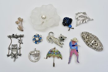 Collection Of Silvertone Brooches - JJ, Trifari, Warner And More