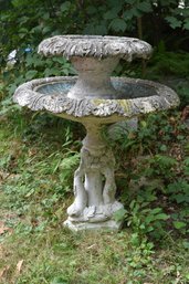 Double Layer White And Light Blue Painted Cement Bird Bath Fountain