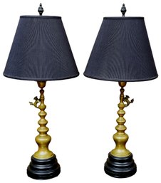 Pair Of Chinese Brass Table Lamps With Foo Dog Figurines