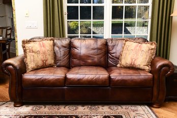 Thomasville Distressed Leather Three Cushion Sofa