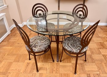 Johnston Casuals Furniture Modern Beveled Edge Glass Top Table With Set Of Four Matching Chairs