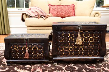 Pair Of Decorative Storage Trunks With Handles And Tassels