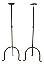 Pair Of Wrought Iron Floor Standing Pillar Candle Holders
