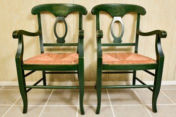 Pair Of Pottery Barn Arm Chairs With Rush Seats