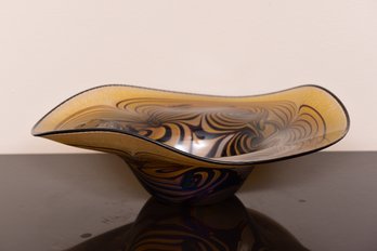Signed HAT (H. A. Thomas) Hand Blown Ruffled Art Glass Bowl