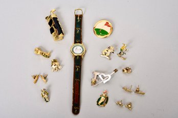 Collection Of Golf Themed Jewelry - Sterling Pin, Jalga Watch And More