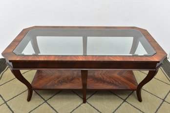 Ethan Allen Double Tier Glass And Wood Coffee Table