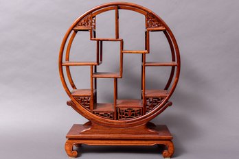 Chinese Rosewood Moon Gate Style Circular Display Shelf
