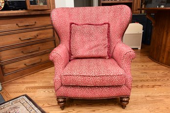 Thomasville Leopard Print Wingback Chair With Studded Trim And Matching Pillow