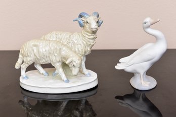 Lladro Duck Figurine And German Sheep / Goat Figurine