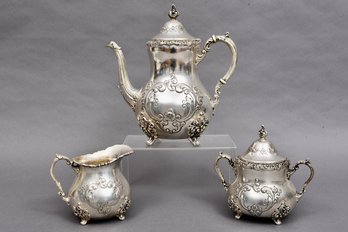 Old English Hand Chased Sterling Silver Tea Set By Poole 700