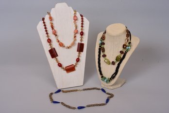 Collection Of Glass Beaded And Semi-precious Stone Necklaces