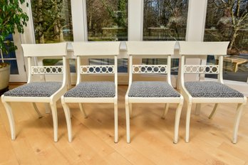 Set Of Four Painted Wood Dining Chairs With Upholstered Seat Cushions