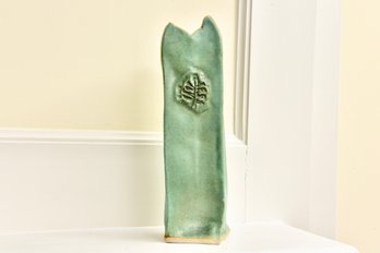 Signed Pottery  Vase With Leaf Design
